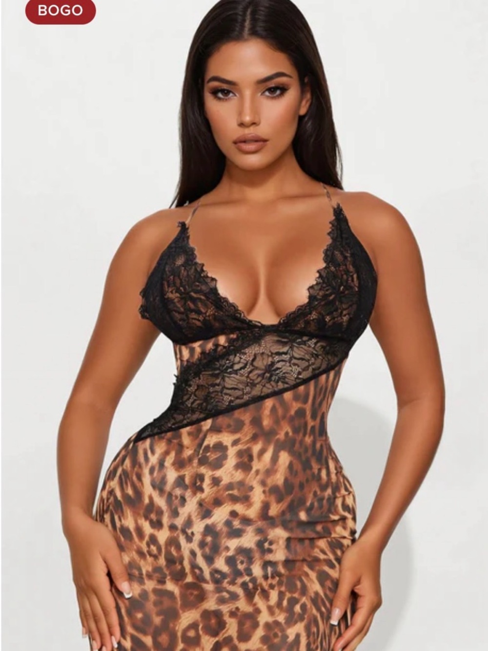 Leopard Lace Maxi Dress with Plunge V-Neck